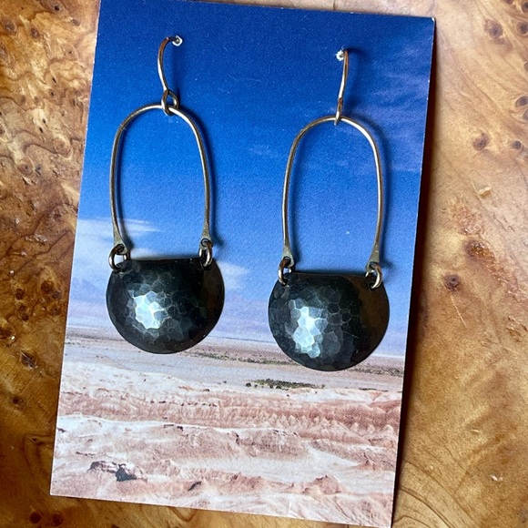 Sol Proaño Jewelry - Sol Proaño hammered oxidized sterling silver, 14k gold fill drop dangle earrings